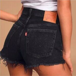 Levi's Premium 501 Women Sz 33 Black Distressed Button fly Jean Shorts High Rise